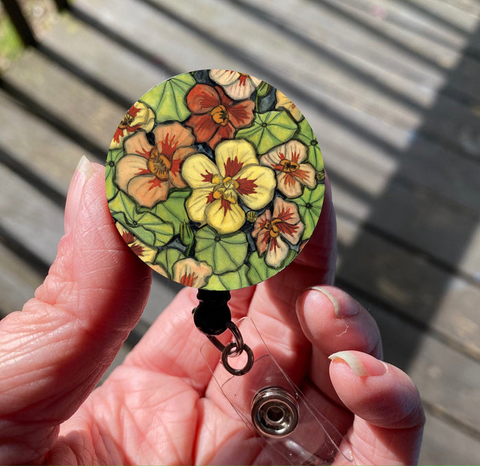 PinkPolish Design Badge Reels & Lanyards "Nasturtium" Retractable Badge Reel