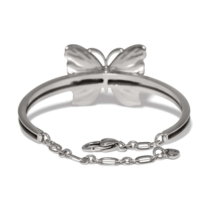 Brighton butterfly bracelet shown from the back with silver-tone finish, chain closure, and lobster clasp on a white background