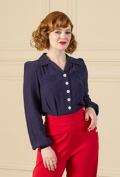 1940s Sweetheart Blouse - Navy