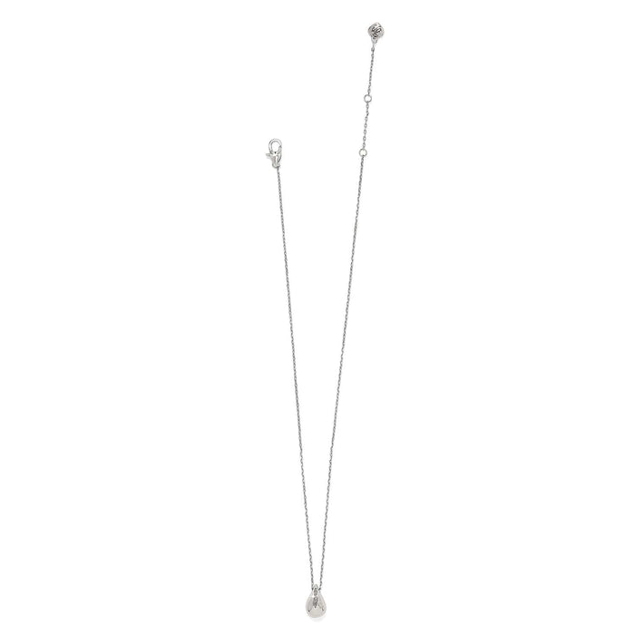 Brighton pendant necklace with silver-plated teardrop pendant, crystal accents, and lobster clasp on a white background