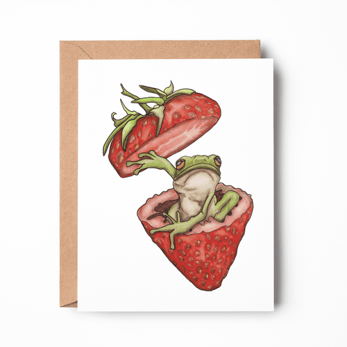 PinkPolish Design Note Cards "Not a Strawberry Frog" Handmade Notecard