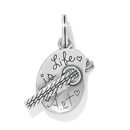 Brighton charm with silver palette engraved Life is Art and paintbrush detail on a white background
