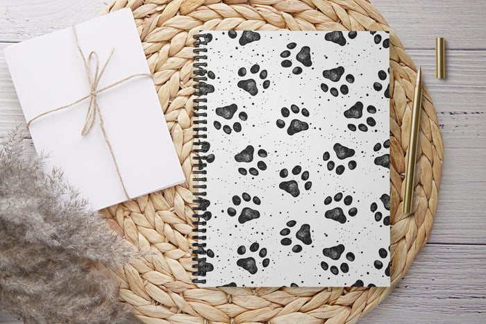 Paw Print Spiral Notebook — Black & White Cute Animal Journal (Ruled)