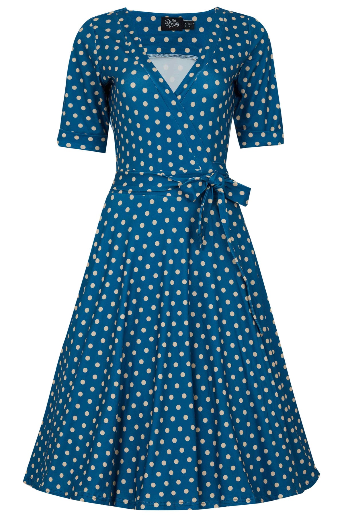 Matilda Peacock Blue & Cream Polka Dot Wrap Dress
