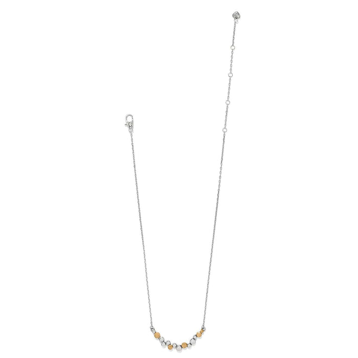 Brighton necklace with silver-tone chain, lobster clasp, and small two-tone beaded center accent on a white background