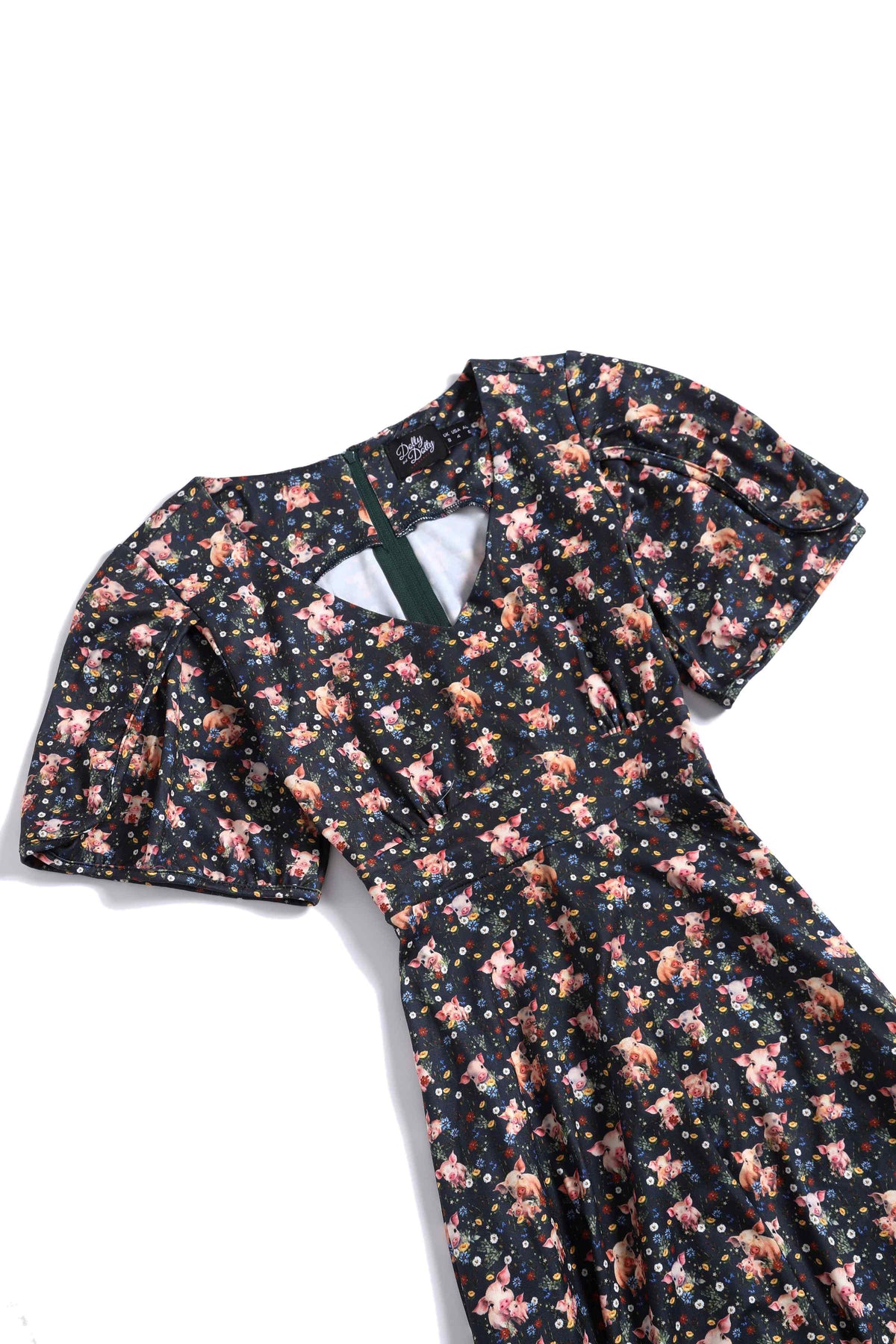 Janice Pig Print Petal Sleeved Tea Dress