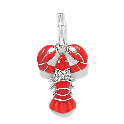 Brighton lobster charm with red enamel, crystal accents, and silver-plated finish on a white background