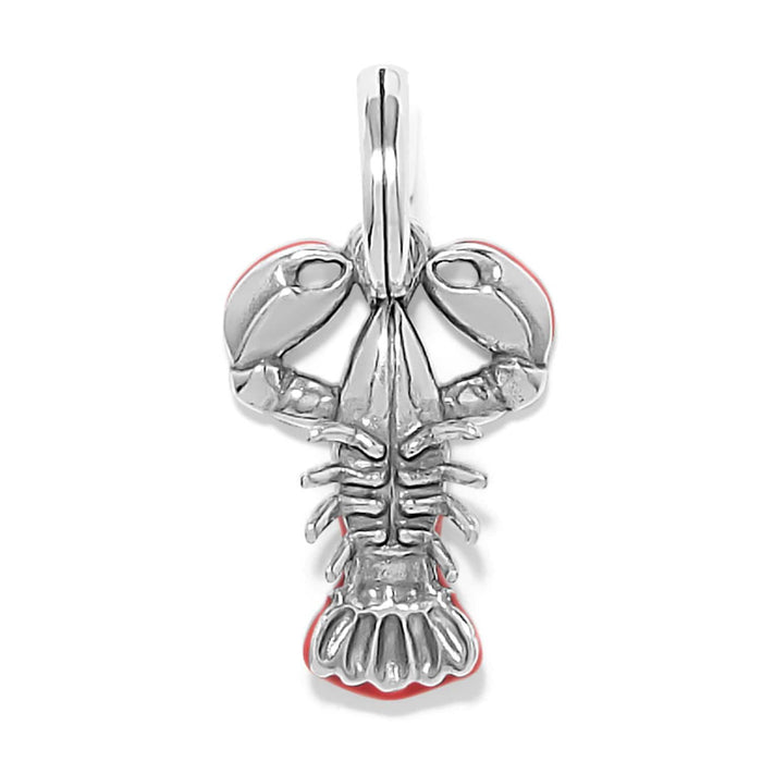 Brighton lobster charm with silver-plated finish and red enamel accents on claws and tail on a white background