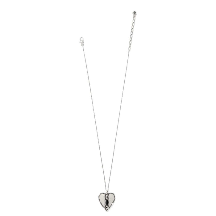 Brighton heart pendant necklace with silver-plated chain, beaded edges, and crystal accents on a white background