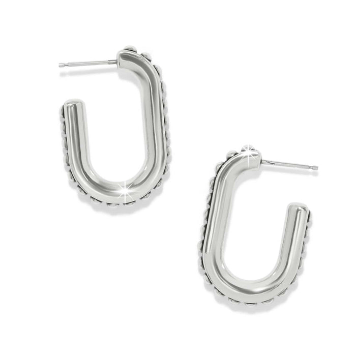 Brighton hoop earrings with silver-plated U-shaped design and beaded edge detailing on a white background