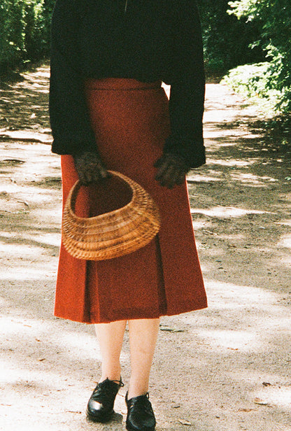 1940s Prim Pleated Skirt - Premium Ruby Wool