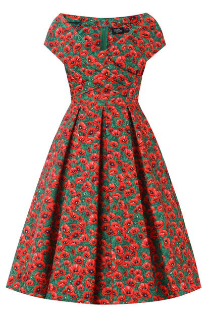 Beverly Red Poppy Garden Off Shoulder Dress