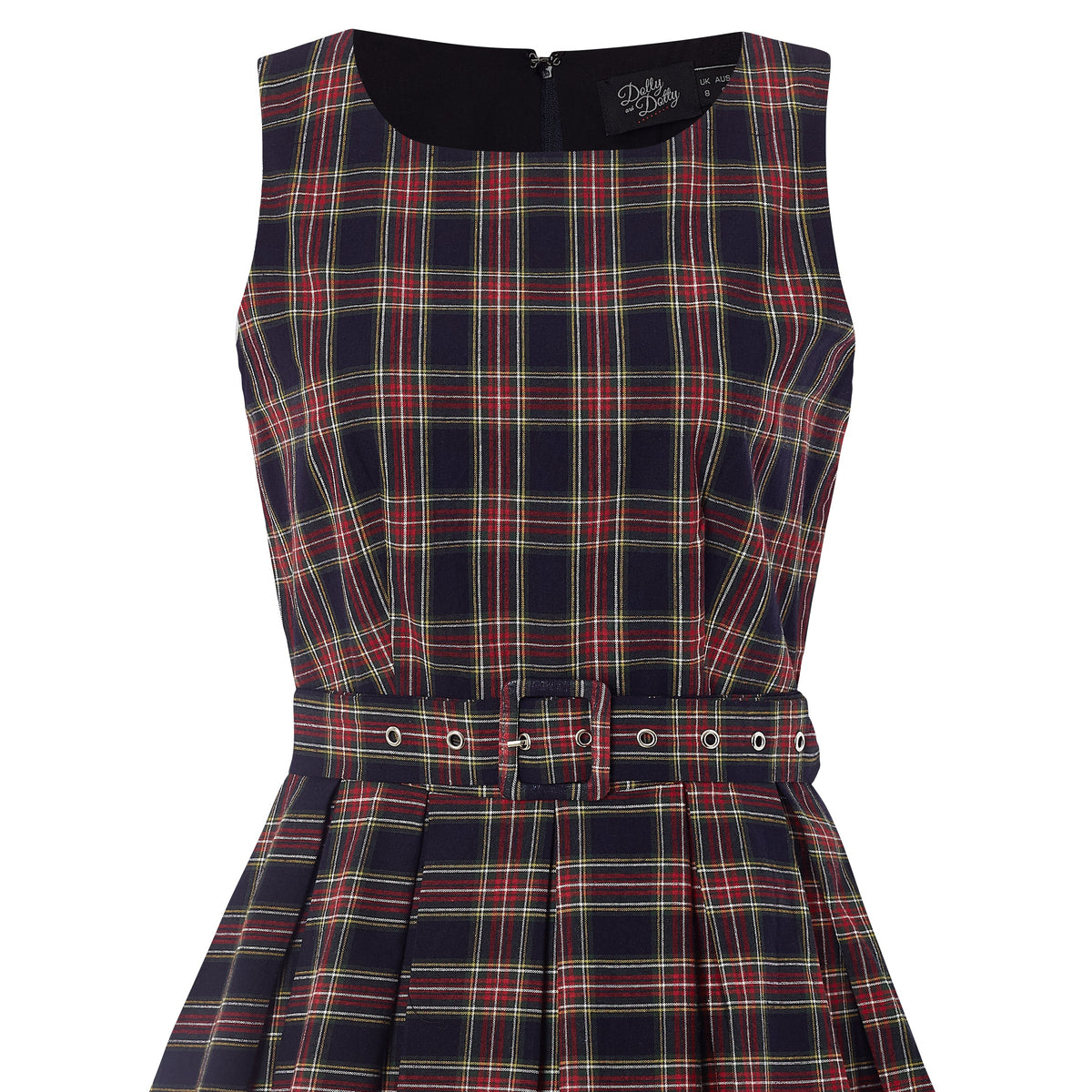 Annie Retro Check Swing Dress in Dark Blue & Red
