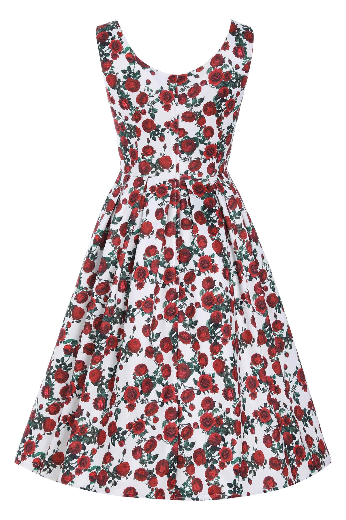 Amanda Retro Red Rose Dress In White