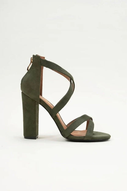 Rita Olive Strappy Heeled Sandal Shoe