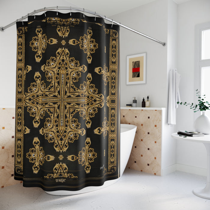 Russian Baroque Shower Curtain Gold Cross Curtain Bathroom Curtain | D20039