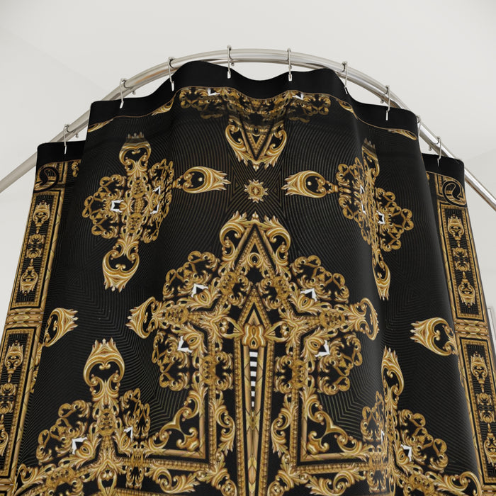 Russian Baroque Shower Curtain Gold Cross Curtain Bathroom Curtain | D20039