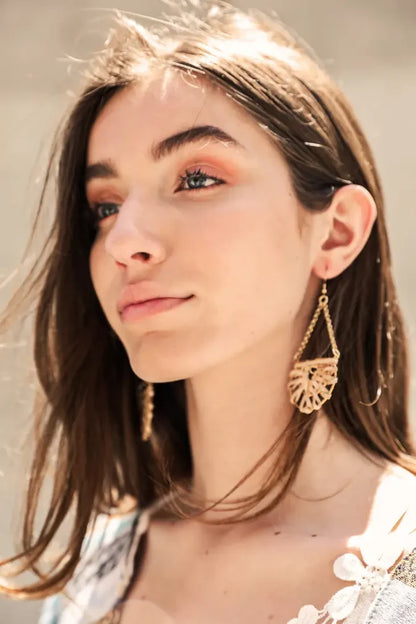 Ruthie Woven Rattan Drop Chain Earrings