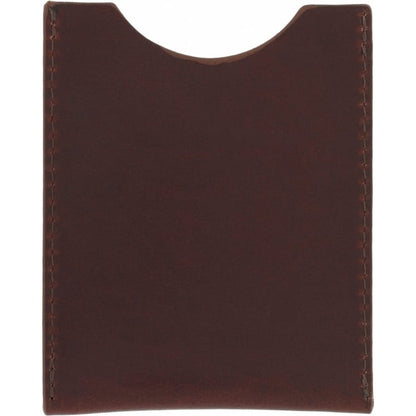 Brighton brown leather card holder with visible edge stitching and curved top opening on a white background