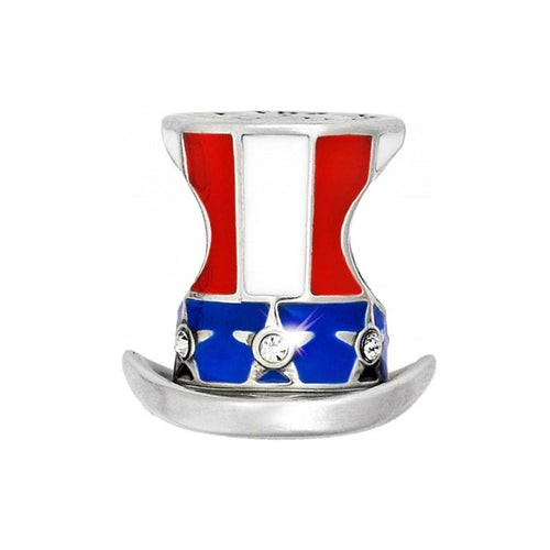 Brighton charm shaped like a patriotic top hat with red, white, and blue enamel and crystal accents on a white background