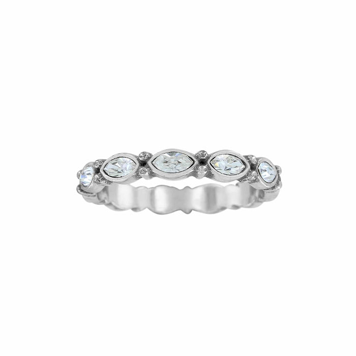 Brighton silver-plated eternity band ring with alternating marquise and round crystals on a white background