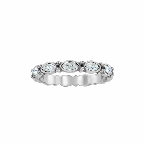 Brighton silver-plated eternity band ring with alternating marquise and round crystals on a white background