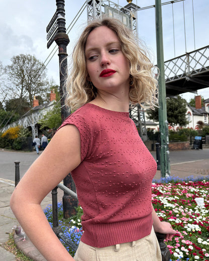1950s Scoop Neck Knitted Top - Rose