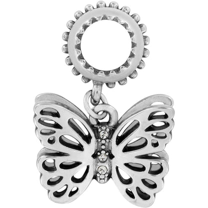 Brighton butterfly dangle charm with silver-plated cutout wings and crystal accents on a white background
