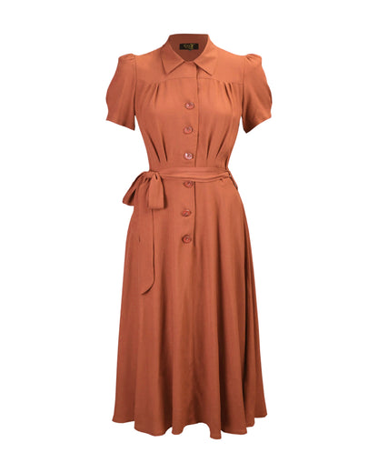 1940s Shirt-Waister Dress - Burnt Peach