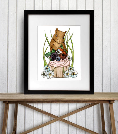 PinkPolish Design Art Prints "Squirrel Celebration" Watercolor Painting: Art Print