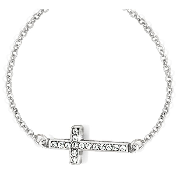 Brighton cross bracelet with silver-plated chain and crystal-set cross centerpiece on a white background