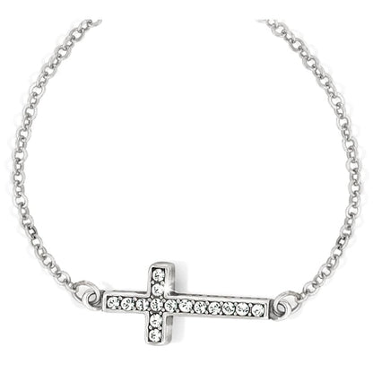 Brighton cross bracelet with silver-plated chain and crystal-set cross centerpiece on a white background