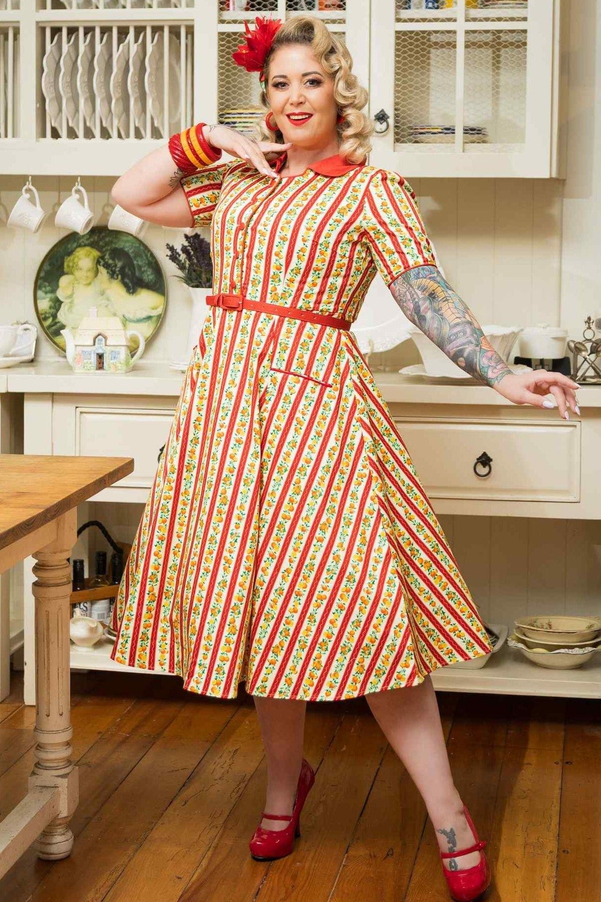 Mabel Summer Orange Midi Shirt Dress