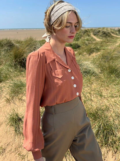 1940s Sweetheart Blouse - Burnt Peach
