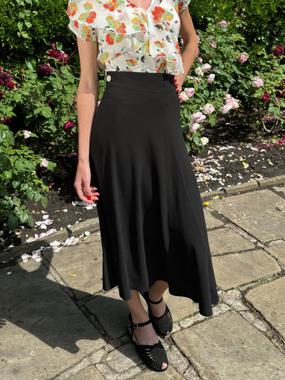 1930s Swirl Skirt - Black Crepe
