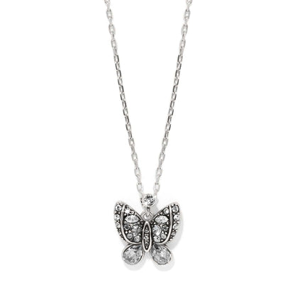 Brighton butterfly pendant necklace with crystals and silver-plated chain on a white background