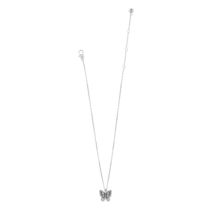 Brighton butterfly pendant necklace with crystal accents and silver-plated chain with lobster clasp on a white background