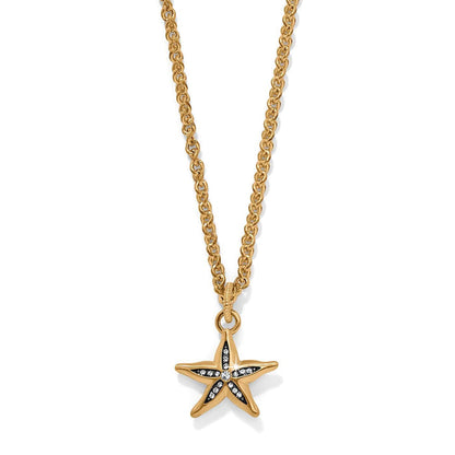 Brighton pendant necklace with two-tone gold starfish charm and crystal accents on a white background