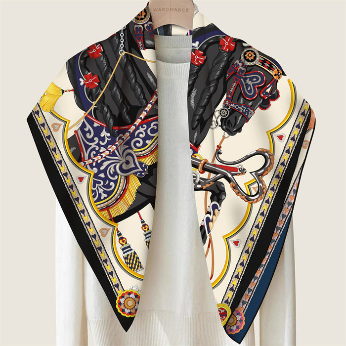 Two Horses Black Double Print Scarf / 90cm