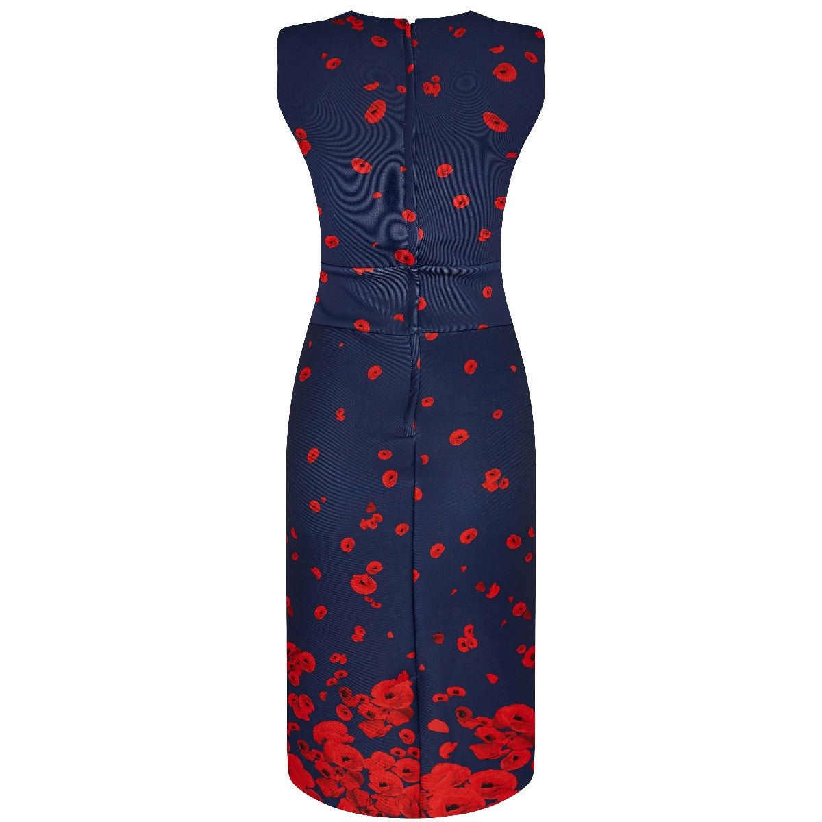 Emma Queen Anne Neckline Wiggle Dress Navy with Poppy Flowers