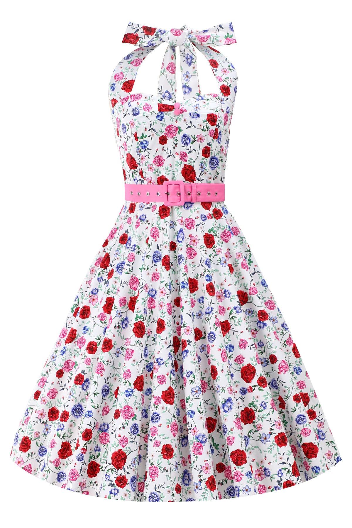 Daisy White Rose Halter Dress