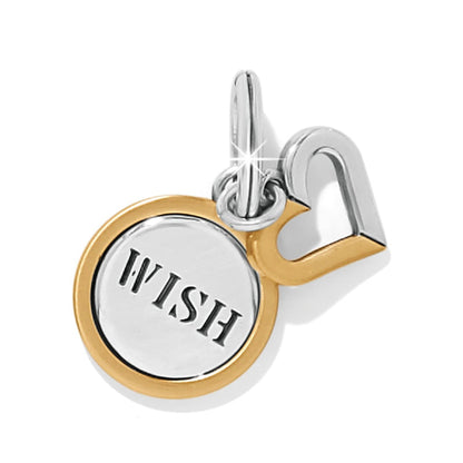 Brighton two-tone charm with engraved Wish disc and silver-tone heart accent on a white background