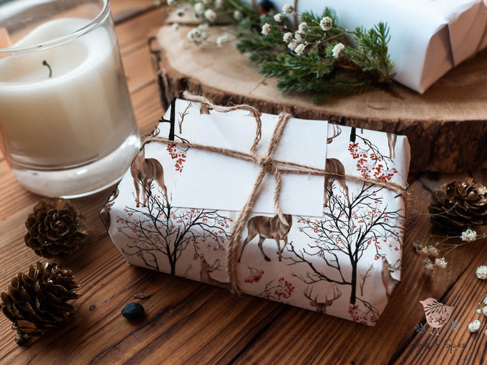 Woodland Deer Christmas Wrapping Paper Sheets