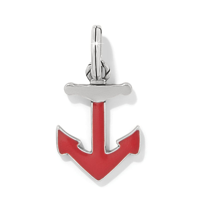 Brighton anchor charm with red enamel and silver-plated finish on a white background