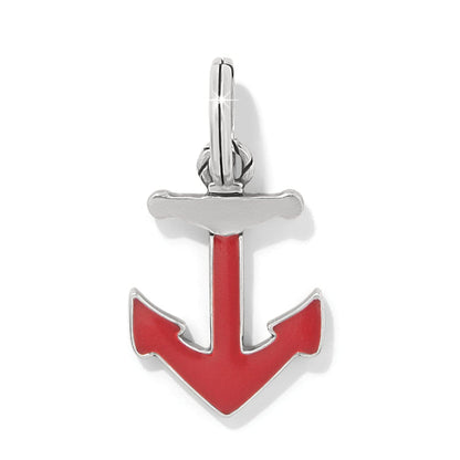 Brighton anchor charm with red enamel and silver-plated finish on a white background