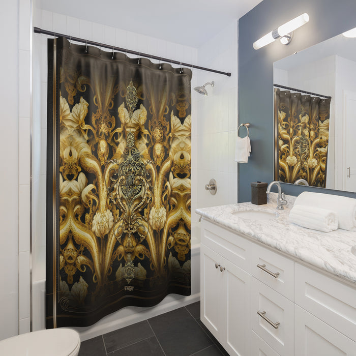Yellow Gold Shower Curtain Decorative Baroque Curtain Bathroom Curtain | D20123